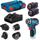 Безщітковий акумуляторний дриль-шурупокрут Bosch Professional GSR 12V-35 FC із 4 адаптерами в L-Boxx 102 із 2 акб GBA 12V 3.0Ah та з/п GAL 12V-40 (06019H3000)