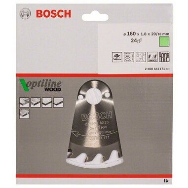 Диск пильний Bosch Optiline Wood 160x24/16 мм, 24 фото 2