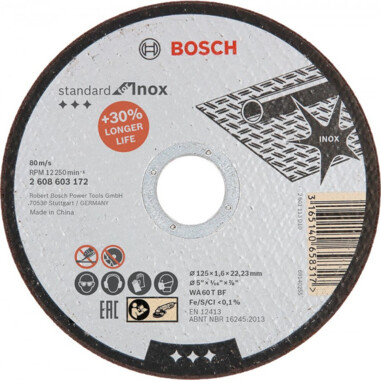 Bosch 2608603172 Відрізний круг Standard for INOX 125 х 1.6мм, прямий