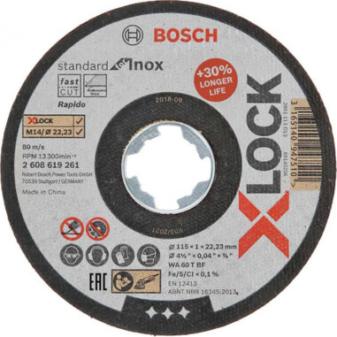 Bosch 2608619266 X-LOCK Відрізний диск Standard for Inox 115x1x22.23мм прямий 10шт