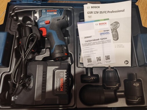 Безщітковий акумуляторний дриль-шурупокрут Bosch Professional GSR 12V-35 FC із 4 адаптерами в L-Boxx 102 із 2 акб GBA 12V 3.0Ah та з/п GAL 12V-40 (06019H3000) фото 2