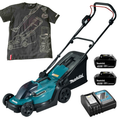 Акумуляторна газонокосарка Makita DLM330Z + BL1830 x2 +зарядка +футболка L